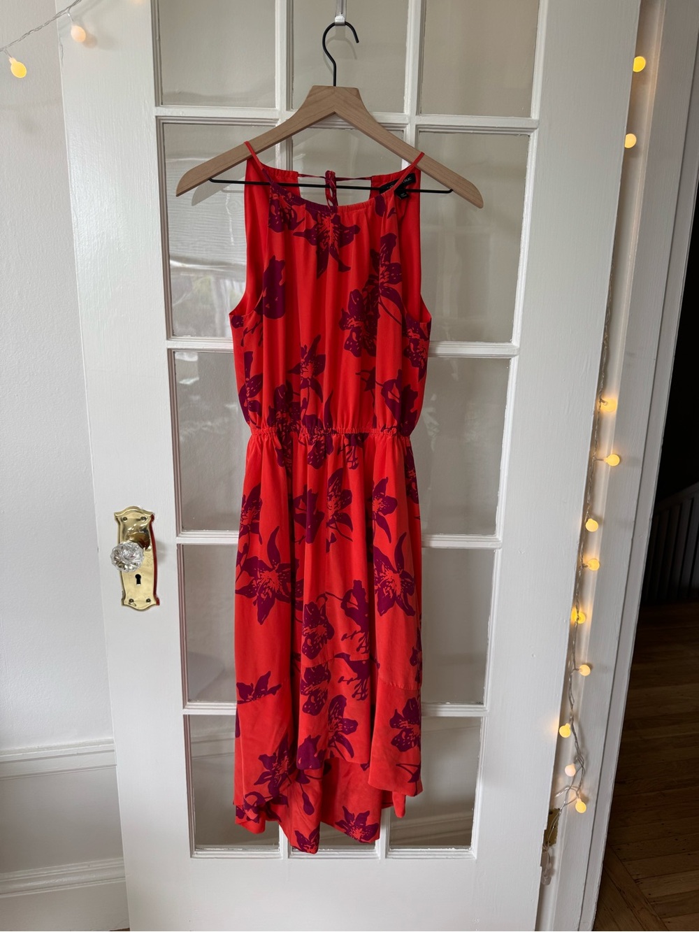 Banana Republic Red Midi Dress with Purple Floral Print - Size 4 Sundress